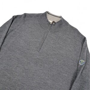 Peter Millar Merino Silk Quarter Zip Sweater Mens 2XL Grey Performance Golf Logo
